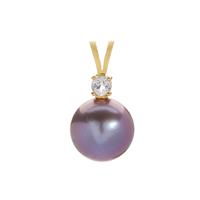 Edison Cultured Pearl Pendant with White Topaz in Gold Tone Sterling Silver (12mm)