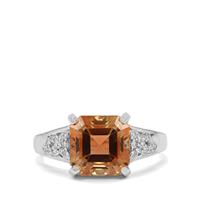 Oregon Sunstone Ring with Diamond in 18K White Gold 4.40cts