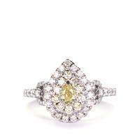 Yellow Diamonds Ring with White Diamonds in 14K Two Tone Gold 1.01cts