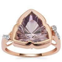 Lehrer Infinity Cut Rose De France Amethyst Ring with White Zircon in 9K Rose Gold 5.15cts