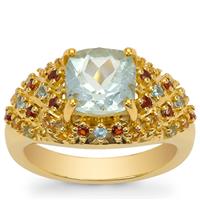 Aquamarine Ring with Multi Gemstone in Gold Plated Sterling Silver 2.75cts