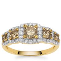 Cape Champagne Diamond Ring with White Diamond in 9K Gold 1.45cts