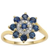 Australian Blue Sapphire Ring with White Zircon in 9K Gold 1.20cts