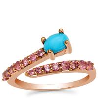 Sleeping Beauty Turquoise Ring with Kaffe Tourmaline in 9K Rose Gold 0.90cts