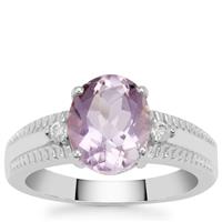 Rose De France Amethyst Ring with White Zircon in Sterling Silver 2.60cts