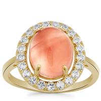Nanhong Agate Ring with White Topaz in Gold Plated Sterling Silver 5.85cts