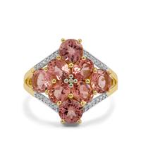 Lotus Tourmaline Ring with White Zircon in 9K Gold 3.80cts