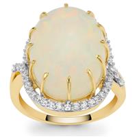Ethiopian Opal Ring with White Zircon in 9K Gold 8.05cts