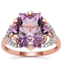 Wobito Snowflake Cut Rose De France Amethyst Ring with White Zircon in 9K Rose Gold 7.50cts