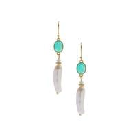 Baroque Cultured Pearl Earrings with Amazonite  and Aquamarine in Gold Tone Sterling Silver 