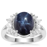 Blue Star Sapphire Ring with White Zircon in Sterling Silver 6.32cts