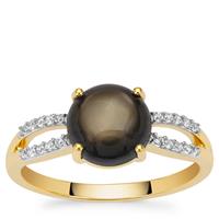 Black Star Sapphire Ring with White Zircon in 9K Gold 2.60cts