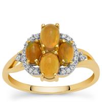 Ethiopian Dark Opal Ring with White Zircon in 9K Gold 1.20cts