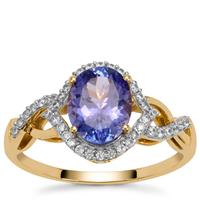 AA Tanzanite Ring with White Zircon in 9K Gold 2cts
