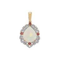 Ethiopian Opal, Pink Tourmaline Pendant with Diamond in 18K Gold 3.70cts