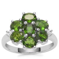 Chrome Diopside Ring with White Zircon in Sterling Silver 2.82cts