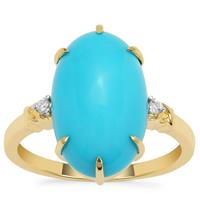 Sleeping Beauty Turquoise Ring with White Zircon in 9K Gold 6.15cts