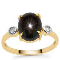 Black Star Sapphire Ring with White Zircon in 9K Gold 3.85cts