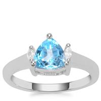 Swiss Blue Topaz Ring with White Zircon in Sterling Silver 1.65cts