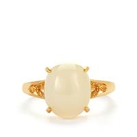 Khotan White Nephrite Jade Ring with White Topaz in Gold Tone Sterling Silver 5.20cts 