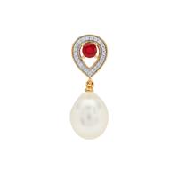 South Sea Cultured Pearl, Malagasy Ruby Pendant with White Zircon in 9K Gold (F) (10mm) 