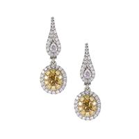 White, Yellow, Pink and Green Diamond Earrings in 14K Two Tone Gold 0.78ct