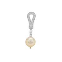 Golden South Sea Cultured Pearl Pendant with White Zircon in Sterling Silver (10MM)