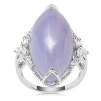 Blue Lace Agate Ring with White Zircon in Sterling Silver 16.18cts