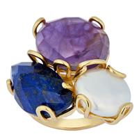 Sar-i-Sang Lapis Lazuli, Amethyst Ring with Baroque Cultured Pearl in Gold Tone Sterling Silver (F)