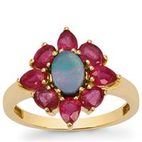 Crystal Opal on Ironstone Ring with Pink Sapphire in 9K Gold