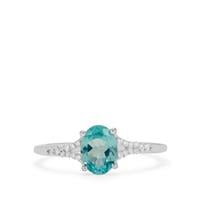Madagascan Blue Apatite Ring with White Zircon in Sterling Silver 1.25cts