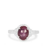 Bharat Star Ruby Ring with White Zircon in Sterling Silver 3.74cts