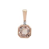 Asscher Cut Peach Morganite Pendant with White Zircon in 9K Rose Gold 1.35cts