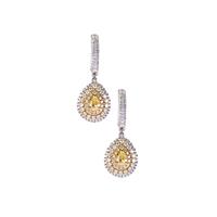 Yellow Diamonds Earrings with White Diamonds in 14K Two Tone Gold 1.02cts