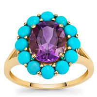 Moroccan Amethyst Ring with Sleeping Beauty Turquoise in 9K Gold 4.25cts