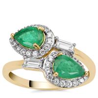 Sakota Emerald Ring with White Zircon in 9K Gold 2.10cts