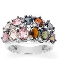 Rainbow Tourmaline Ring with White Zircon in Sterling Silver 3.62cts