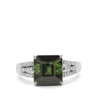 Green Tourmaline Ring with Diamond in 18K White Gold 6.30cts