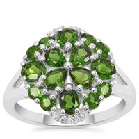 Chrome Diopside Ring with White Zircon in Sterling Silver 2.16cts