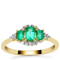 Panjshir Emerald Ring with White Zircon in 9K Gold 0.70ct