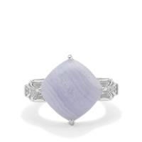 Blue Lace Agate Ring with White Zircon Sterling Silver 10.24cts