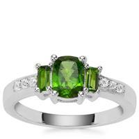 Chrome Diopside Ring with White Zircon in Sterling Silver 1.20cts