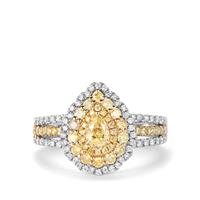 Yellow Diamonds Ring  with White Diamonds in 14K Two Tone Gold 1.03cts