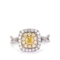 Yellow Diamond Ring with White Diamonds in 14K Two Tone Gold 0.92ct