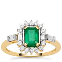 Panjshir Emerald Ring with White Zircon in 9K Gold 1.45cts