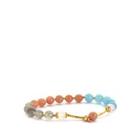 Multi Gemstone Stretchable Bracelet in Gold Tone Sterling Silver  32.02cts