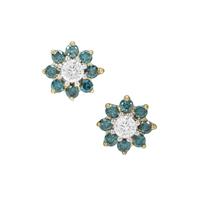 Blue Diamonds Earrings with White Diamonds in 9K Gold 0.34ct