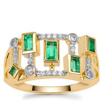 Panjshir Emerald Ring with White Zircon in 9K Gold 0.65ct
