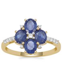 Burmese Blue Sapphire Ring with White Zircon in 9K Gold 2cts