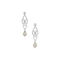 Golden South Sea Cultured Pearl Earrings with White Zircon in Sterling Silver (8mm)